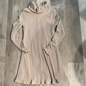 Turtleneck Ribbed Knit Dress - Taupe